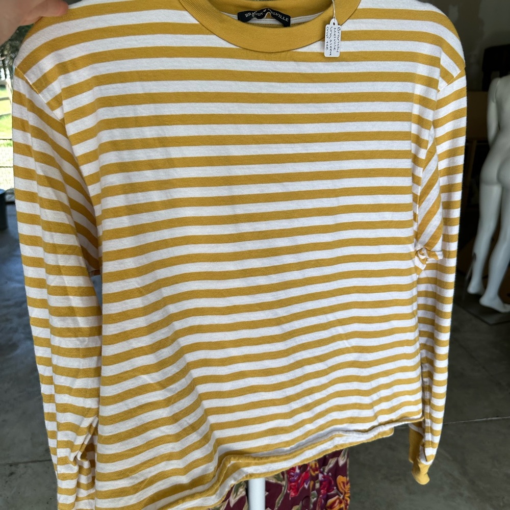 Brandy Melville Yellow and White Striped Long Sleeve Shirt